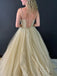 Formal Spaghetti Strap V-neck Sleeveless A-line Tulle Long Prom Dresses For Party, PG259