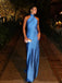 Simple Halter Sleeveless Mermaid Satin Long Prom Dresses For Party, PG423