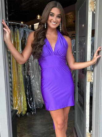 Sexy Halter V-neck Sleeveless Short Satin Mermaid Homecoming Dresses For Party, PGH187