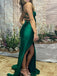 Sexy V-neck Sleeveless Mermaid Satin Long Prom Dresses With Trailing For Party, PG215