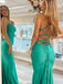 Sexy Spaghetti Strap V-neck Mermaid Satin Long Prom Dresses With Trailing For Party, PG223