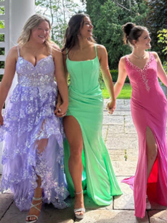 Sexy Spaghetti Strap Sleeveless Mermaid Satin Long Prom Dresses For Party, PG868