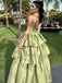 Formal Sweetheart Sleeveless A-line Satin Ruffles Long Prom Dresses For Party, PG443