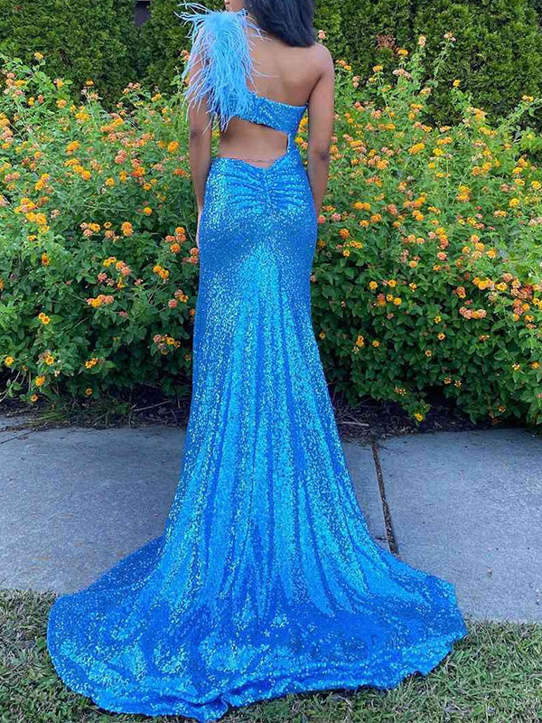 Elegant One-shoulder Mermaid Sleeveless With Trailing Long Prom Dresses For Party, PG115