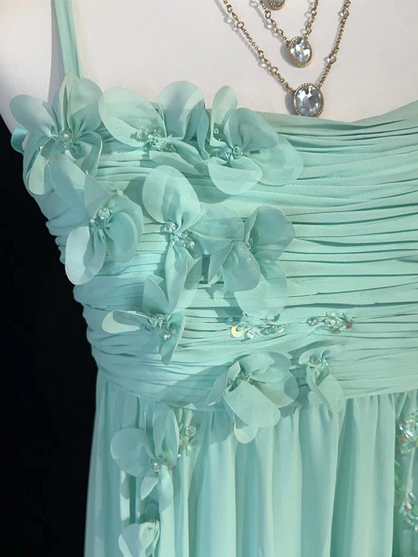 Simple Spaghetti Strap Sleeveless A-line Chiffon Long Prom Dresses For Party, PG279