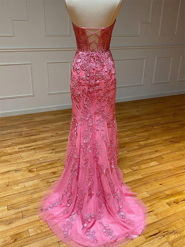 Sexy Sweetheart Sleeveless Lace Mermaid Long Prom Dresses With Trailing For Party, PG183