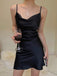 Sexy Spaghetti Strap Sleeveless Mermaid Satin Black Homecoming Dresses For Party, PGH351