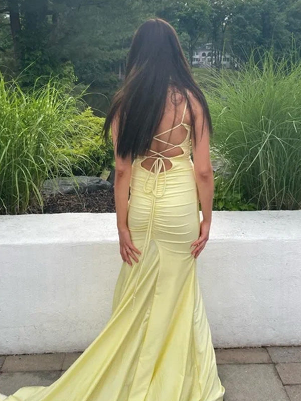 Sexy Spaghetti Strap Mermaid Sleeveless With Trailing Long Prom Dresses For Party, PG95