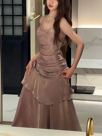 Soft Spaghetti Strap Sleeveless Mermaid Satin Long Prom Dresses For Party, PG589