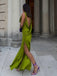 Simple Spaghetti Strap Sleeveless Mermaid Satin Long Prom Dresses For Party, PG541