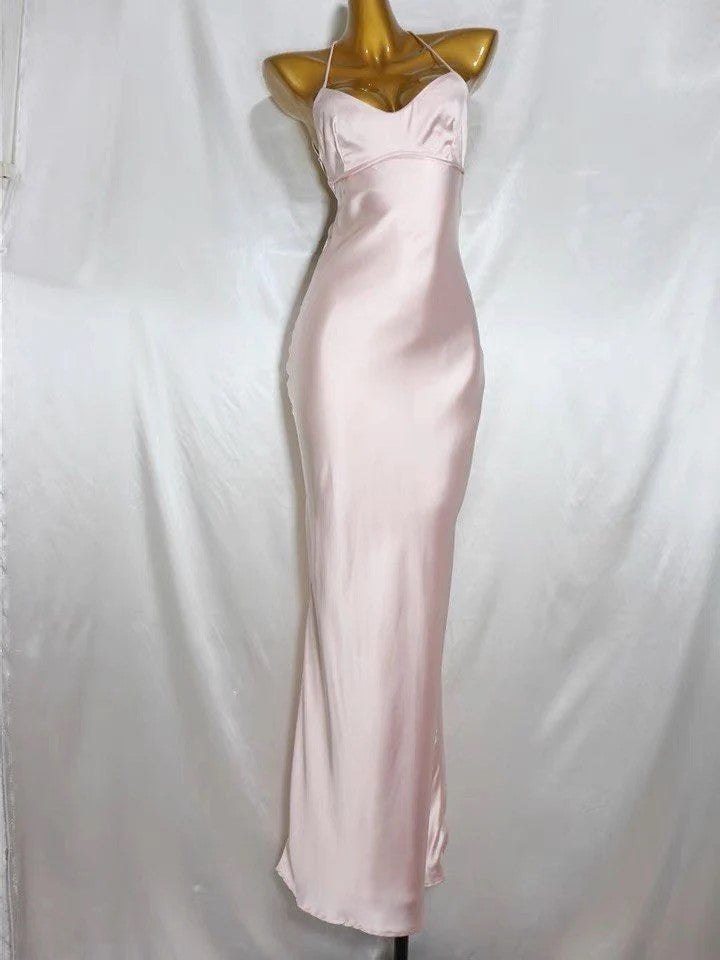 Soft Spaghetti Strap Sleeveless Mermaid Satin Long Prom Dresses For Party, PG395