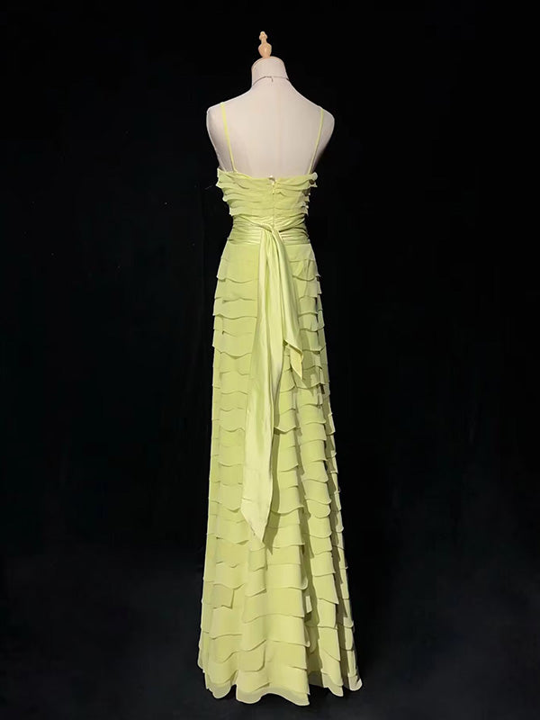 Simple Spaghetti Strap Sleeveless A-line Satin Long Prom Dresses For Party, PG299
