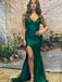 Sexy V-neck Sleeveless Mermaid Satin Long Prom Dresses With Trailing For Party, PG215