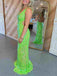 Shiny V-neck Sleeveless Mermaid Sequin Long Prom Dresses With Side Slit For Party, PG235