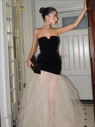 Unique Sweetheart Sleeveless Mermaid Velvet Long Prom Dresses For Party, PG637