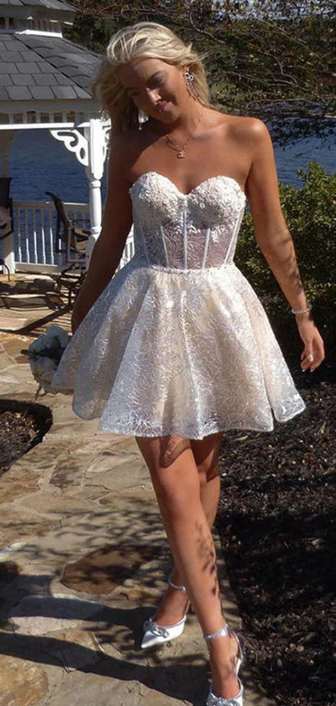 Elegant Sweetheart Sleeveless Short A-line White Homecoming Dresses For Party, PGH103