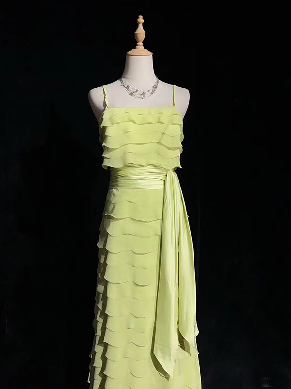 Simple Spaghetti Strap Sleeveless A-line Satin Long Prom Dresses For Party, PG299