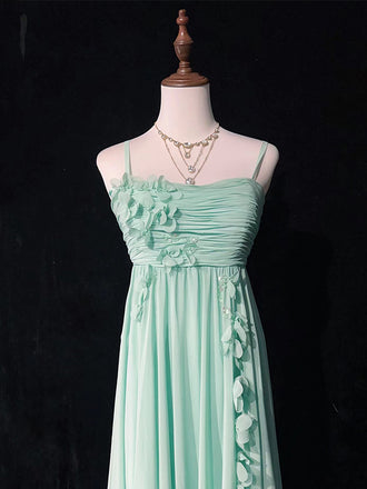 Simple Spaghetti Strap Sleeveless A-line Chiffon Long Prom Dresses For Party, PG279