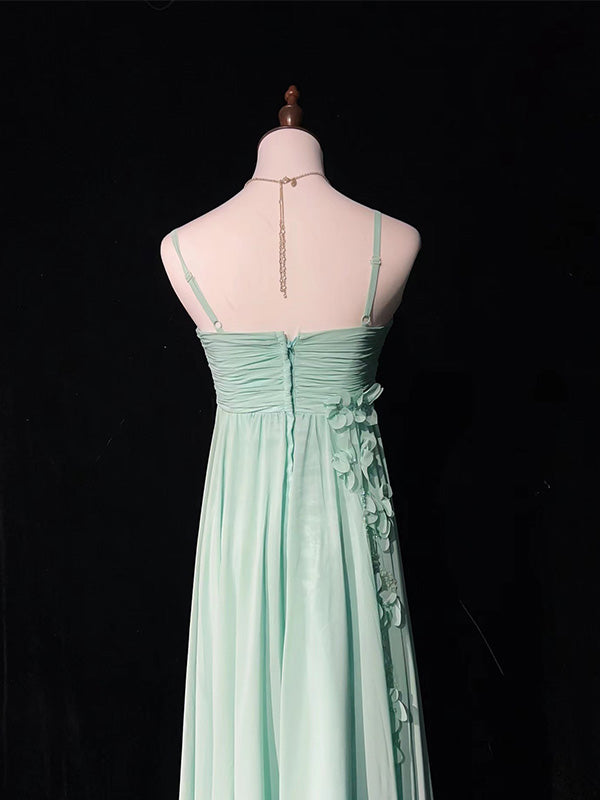 Simple Spaghetti Strap Sleeveless A-line Chiffon Long Prom Dresses For Party, PG279