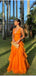 Sexy V-neck Sleeveless Mermaid Satin Long Prom Dresses For Party, PG760