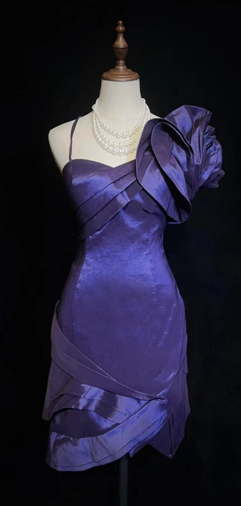 Elegant Spaghetti Strap Sleeveless Short Mermaid Satin Homecoming Dresses For Party, PGH279