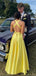 Soft V-neck Sleeveless A-line Satin Long Prom Dresses For Party, PG561
