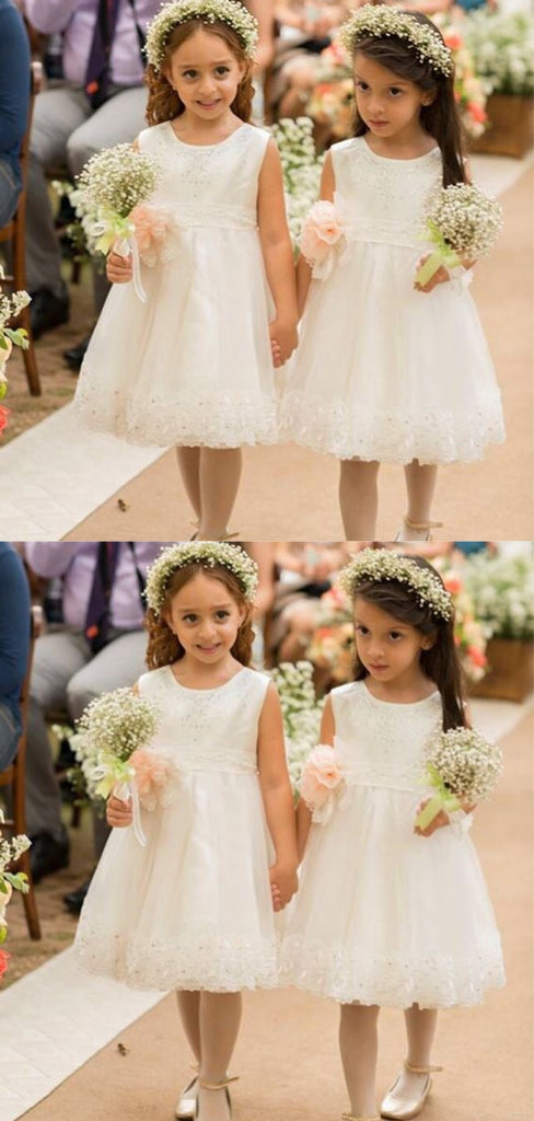 Elegant High Neck Sleeveless A-line Flower Girl Dresses For Wedding Party, PGF07