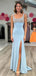 Elegant Square Sleeveless Mermaid With Front Split Long Prom Dresses, PG62