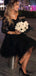 Formal V-neck Half Sleeve A-line Tulle Black Homecoming Dresses For Party, PGH423