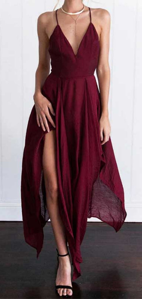 Simple V-neck Sleeveless A-line Chiffon Long Prom Dresses For Party, PG367