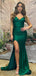 Sexy V-neck Sleeveless Mermaid Satin Long Prom Dresses With Trailing For Party, PG215