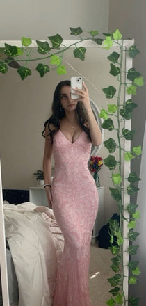 Elegant V-neck Sleeveless Mermaid Satin Long Prom Dresses For Party, PG767