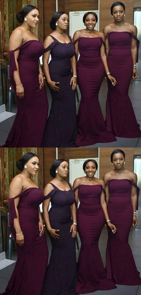 Sexy Off-shoulder Sleeveless Mermaid Satin Bridesmaid Dresses For Wedding Party, PGB119