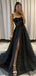 Formal Spaghetti Strap Sleeveless A-line Tulle Long Prom Dresses With Slit For Party, PG351