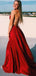 Formal Spaghetti Strap Sleeveless A-line Satin Long Prom Dresses With Slit For Party, PG375