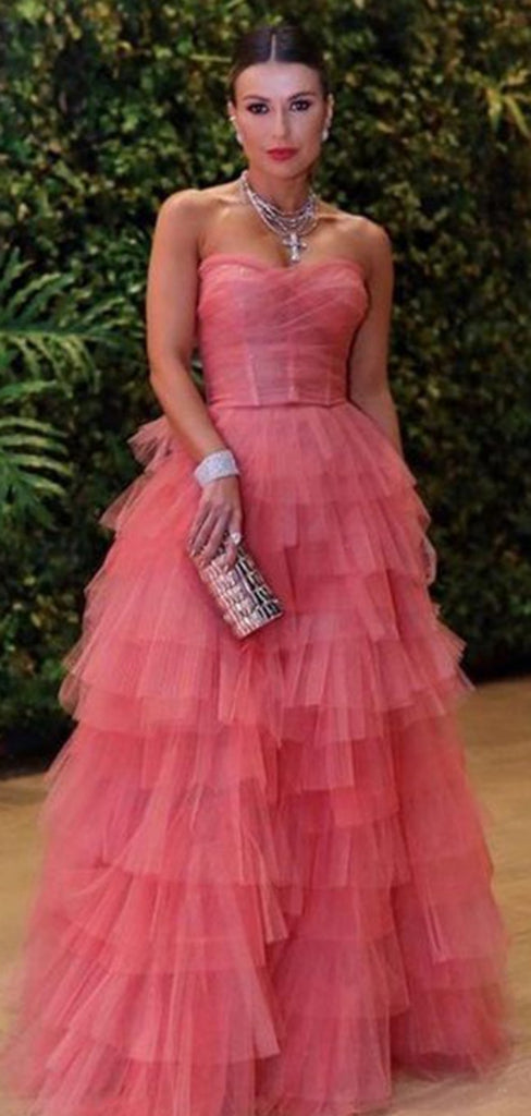 Formal Gown Sweetheart Sleeveless A-line Tulle Long Prom Dresses For Party, PG545