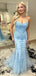 Elegant Spaghetti Strap Sleeveless Mermaid Lace Long Prom Dresses For Party, PG251