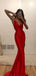 Sexy V-neck Sleeveless Mermaid Satin Long Prom Dresses With Trailing For Party, PG359
