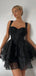 Sexy Spaghetti Strap Sleeveless A-line Tulle Black Short Homecoming Dresses For Party, PGH395