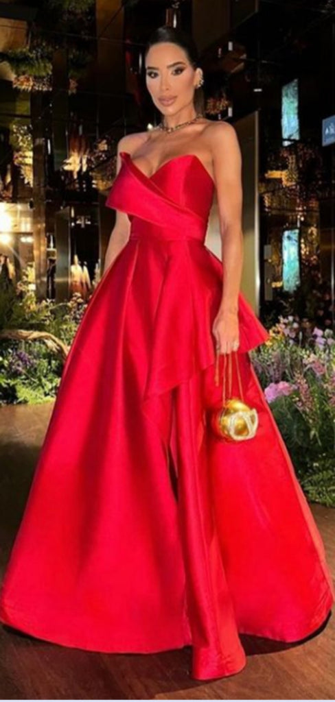 Unique Sweetheart Sleeveless A-line Satin Long Prom Dresses For Party, PG569