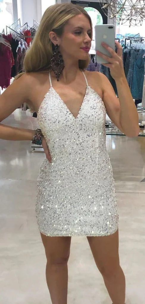 Sexy Spaghetti Strap Sleeveless Mermaid Sequin Homecoming Dresses For Party, PGH455