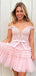 Elegant Off-shoulder Sleeveless Short Tulle A-line Pink Homecoming Dresses For Party, PGH191