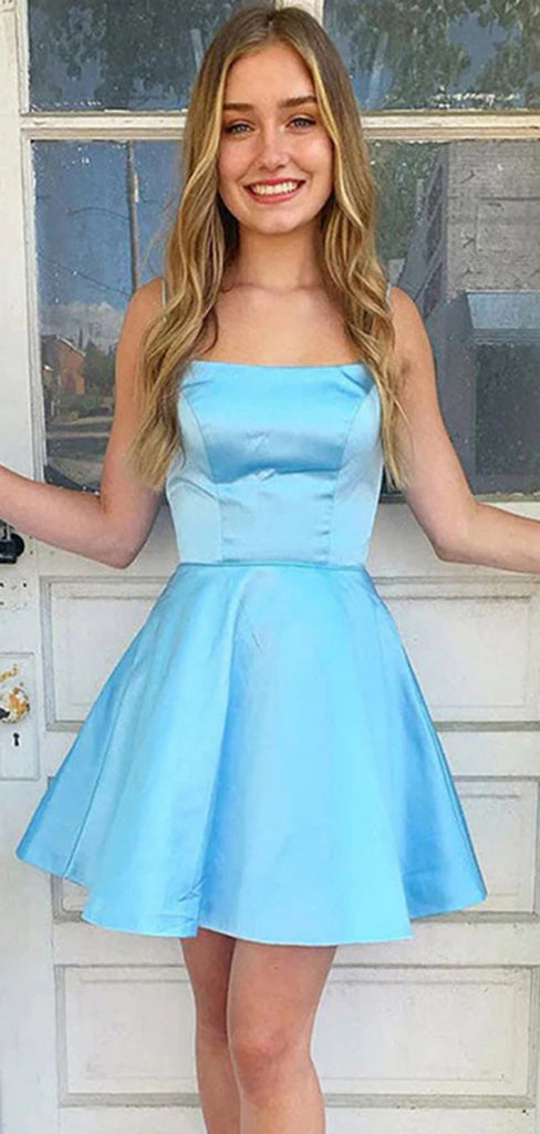 Simple Spaghetti Strap Sleeveless Short A-line Satin Homecoming Dresses For Party, PGH147