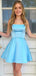 Simple Spaghetti Strap Sleeveless Short A-line Satin Homecoming Dresses For Party, PGH147