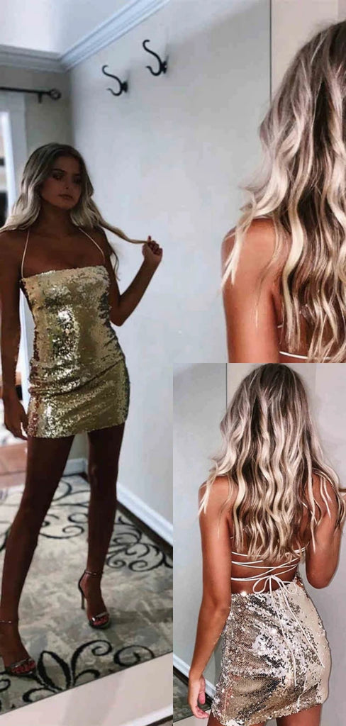 Sexy Spaghetti Strap Sleeveless Mermaid Sequin Homecoming Dresses For Party, PGH435