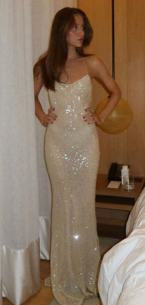 Shiny Spaghetti Strap Sleeveless Mermaid Sequin Long Prom Dresses For Party, PG955