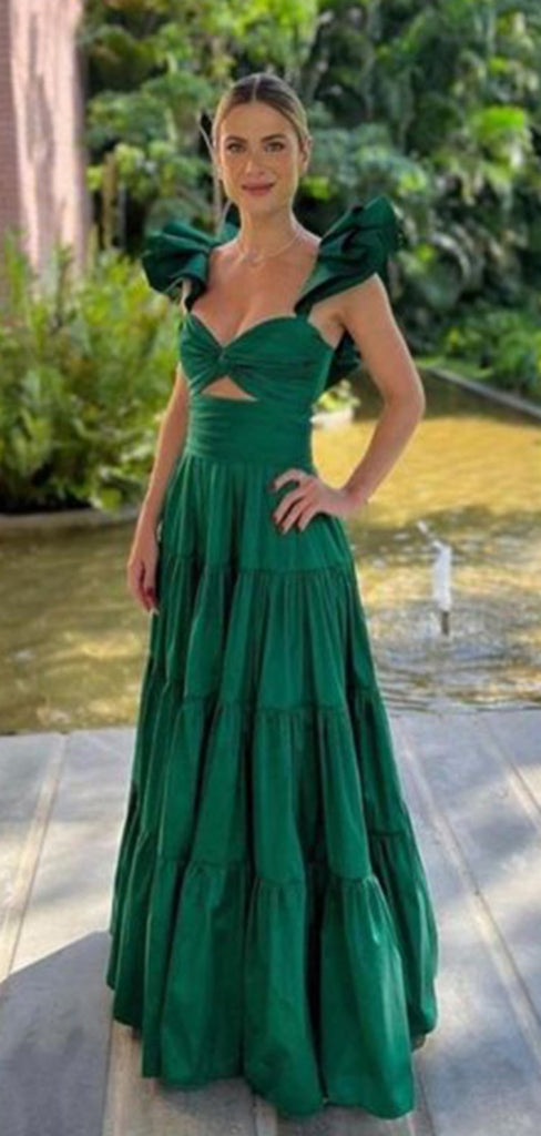 Sexy Spaghetti Strap Sleeveless A-line Satin Long Prom Dresses For Party, PG741