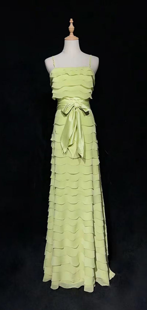 Simple Spaghetti Strap Sleeveless A-line Satin Long Prom Dresses For Party, PG299