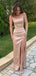 Sexy Spaghetti Strap Sleeveless Mermaid Long Prom Dresses With Front Split, PG47