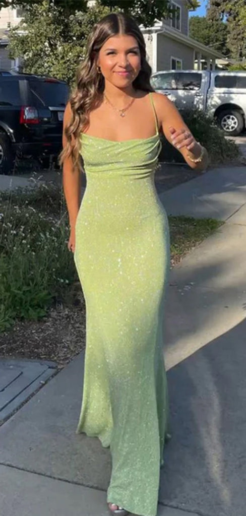 Sexy Spaghetti Strap Sleeveless Mermaid Long Prom Dresses, PG75